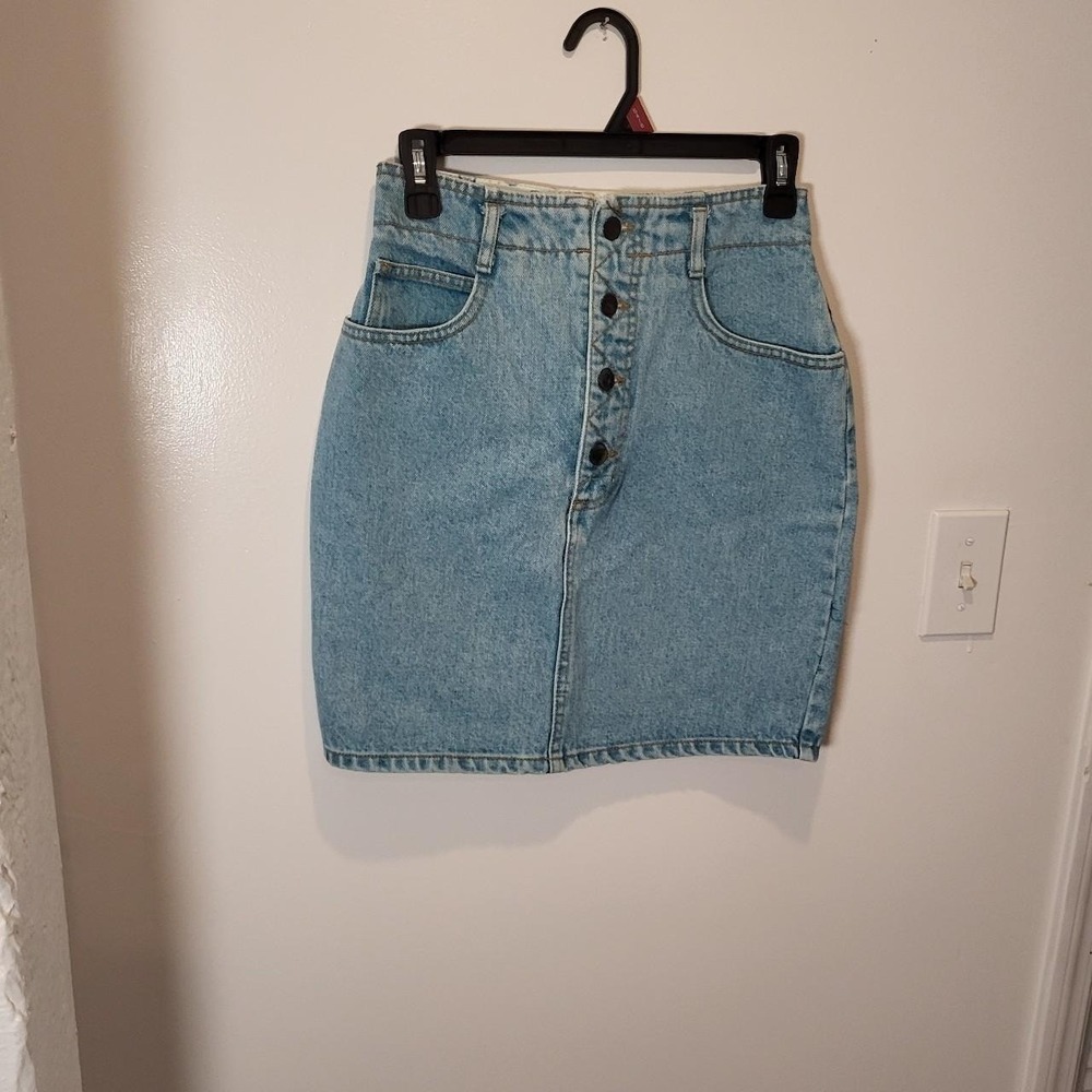 Vintage 90s BONGO High Waisted Button Front Denim Min Skirt Light Wash Cotton